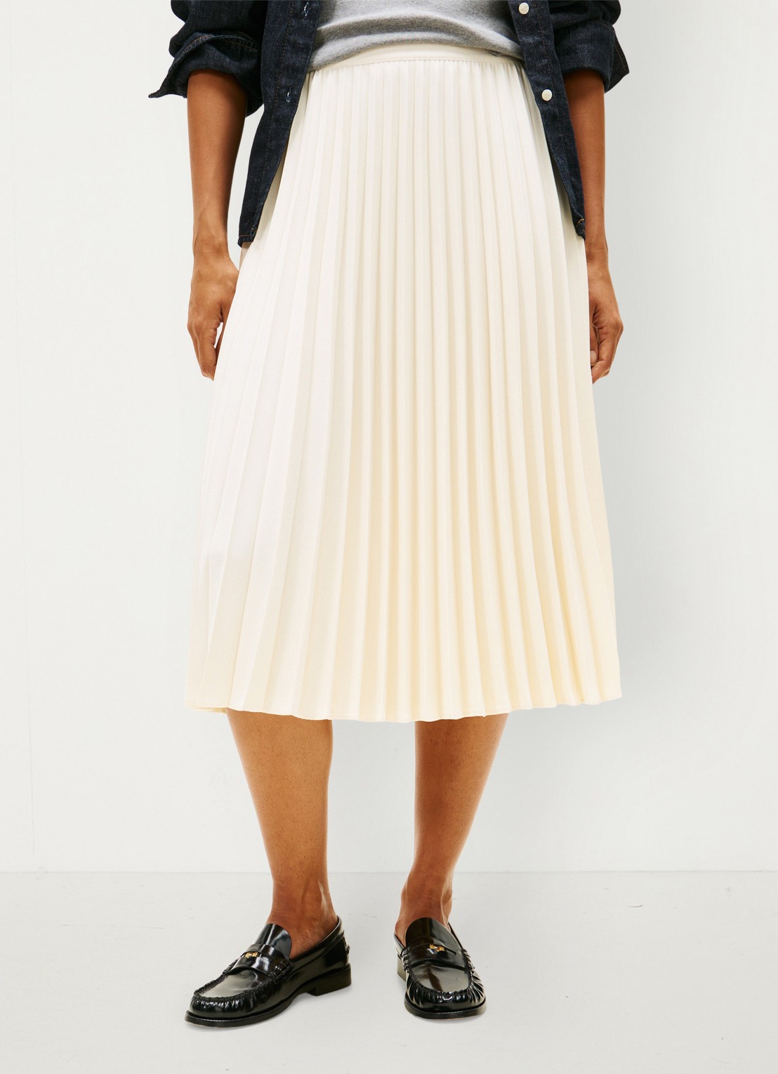 Tommy Hilfiger Midi rok met plissé - detail creme