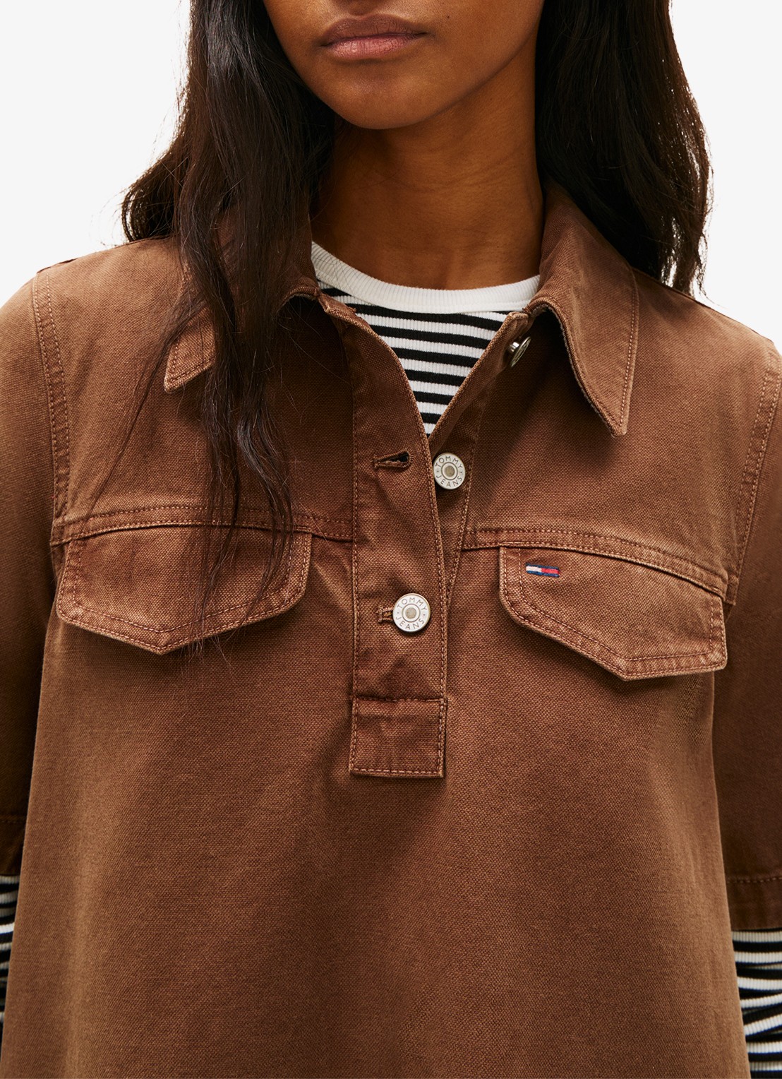 Tommy Hilfiger Mini denim jurk met kraag - detail 3 bruin