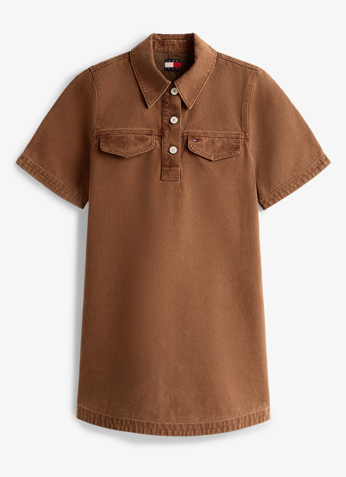 Tommy Hilfiger Mini denim jurk met kraag - voorkant 4 bruin
