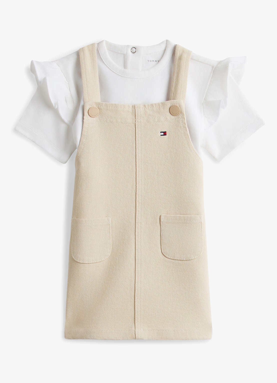 Tommy Hilfiger Mini jurk in katoenblend - voorkant beige