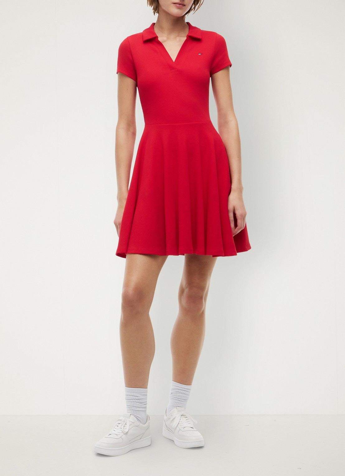 Tommy Hilfiger Mini jurk met logoborduring - voorkant rood