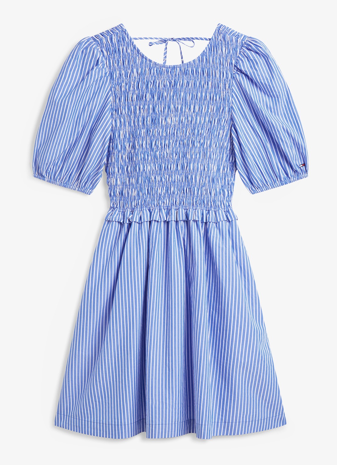 Tommy Hilfiger Mini jurk met pofmouw - voorkant 3 lichtblauw
