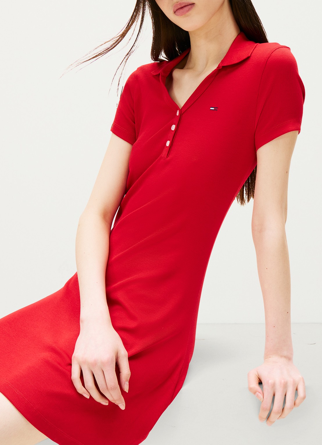 Tommy Hilfiger Mini jurk met polokraag - detail 3 rood
