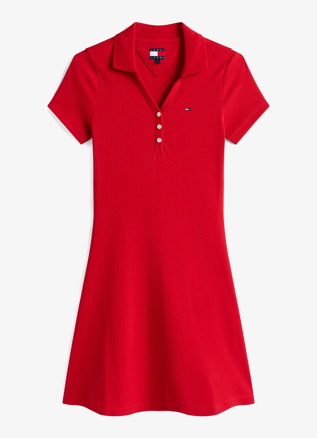 Tommy Hilfiger Mini jurk met polokraag - voorkant rood