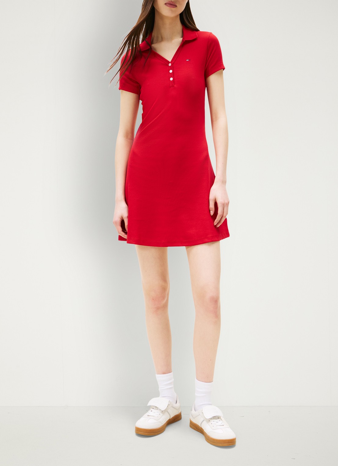 Tommy Hilfiger Mini jurk met polokraag - voorkant 2 rood