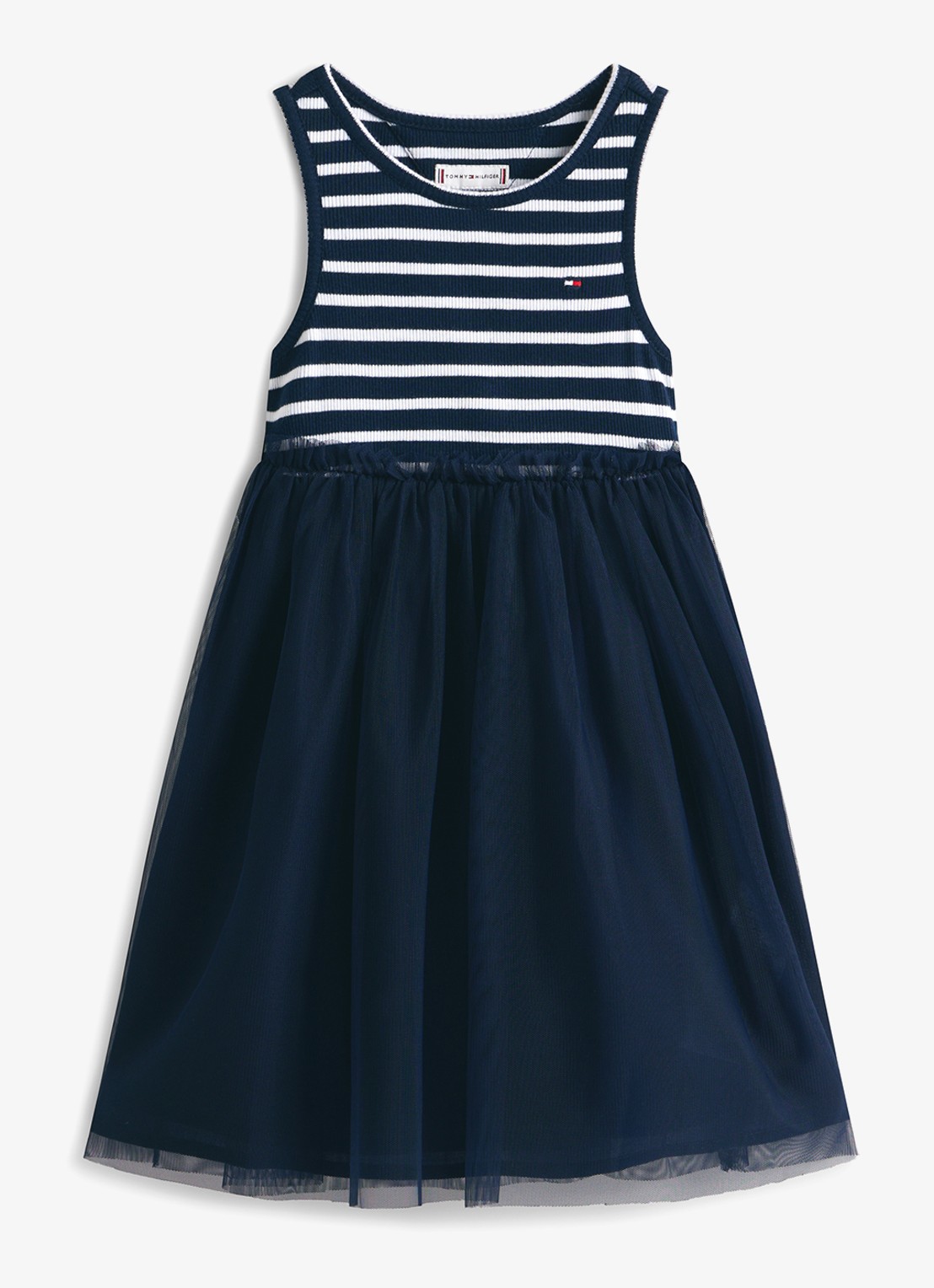 Tommy Hilfiger Mini jurk met streepprint - voorkant donkerblauw
