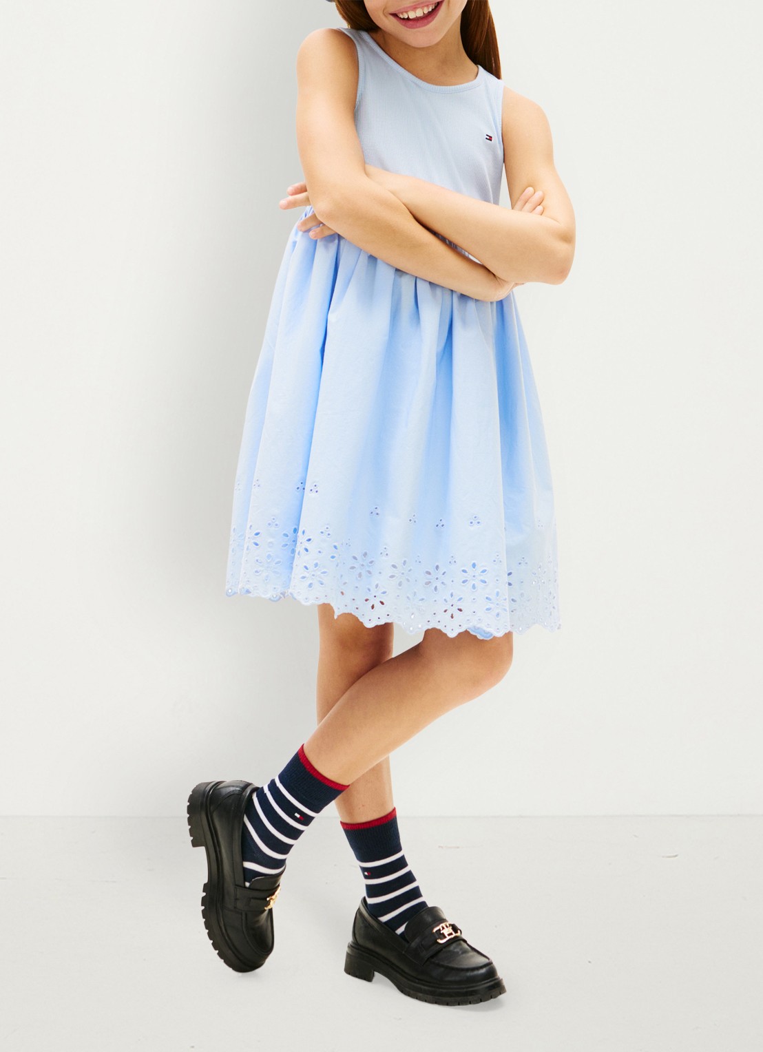 Tommy Hilfiger Mini jurk van katoen - voorkant 2 blauw