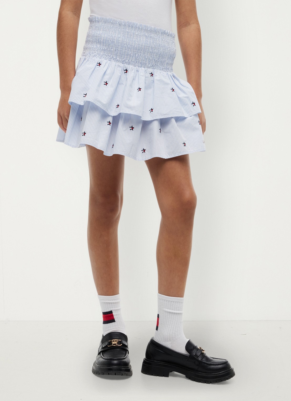 Tommy Hilfiger Mini rok met streepprint - detail 3 lichtblauw