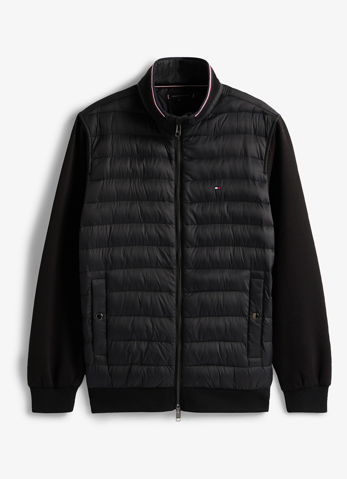 Tommy Hilfiger Mixed Texture Quilted Zip-Thru Sweatshirt - voorkant 4 zwart