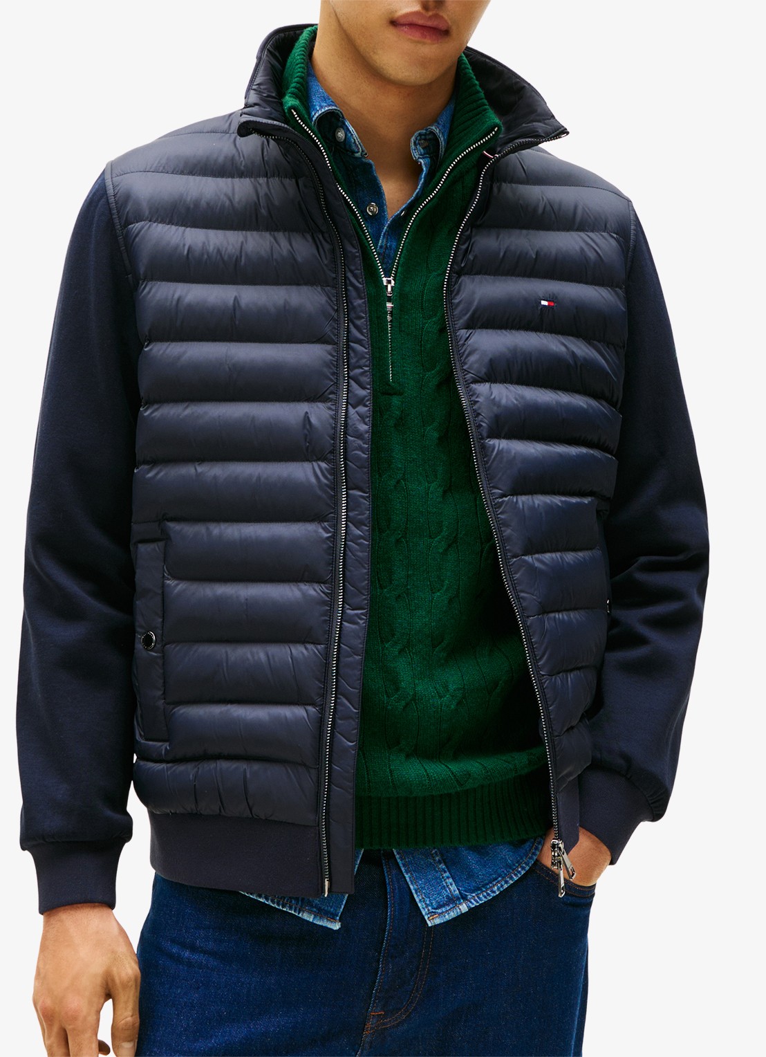 Tommy Hilfiger Mixed Texture Quilted Zip-Thru Sweatshirt - detail donkerblauw