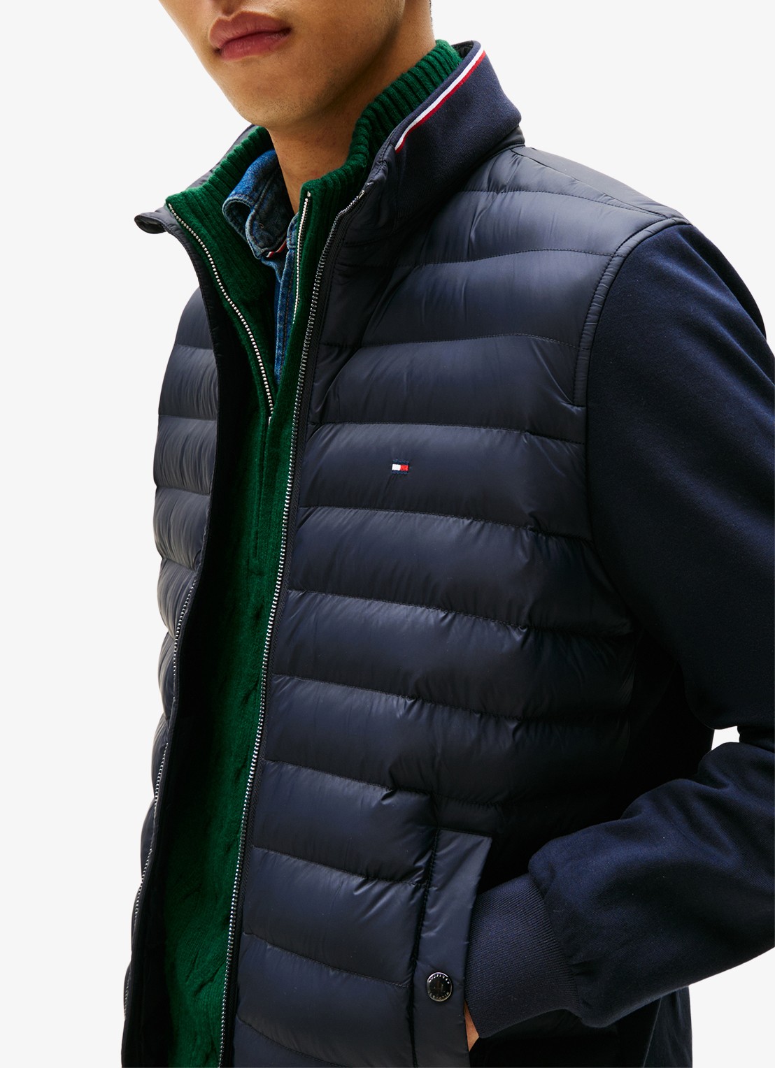 Tommy Hilfiger Mixed Texture Quilted Zip-Thru Sweatshirt - detail 2 donkerblauw