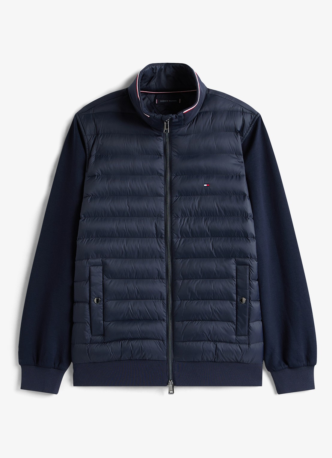 Tommy Hilfiger Mixed Texture Quilted Zip-Thru Sweatshirt - voorkant 4 donkerblauw