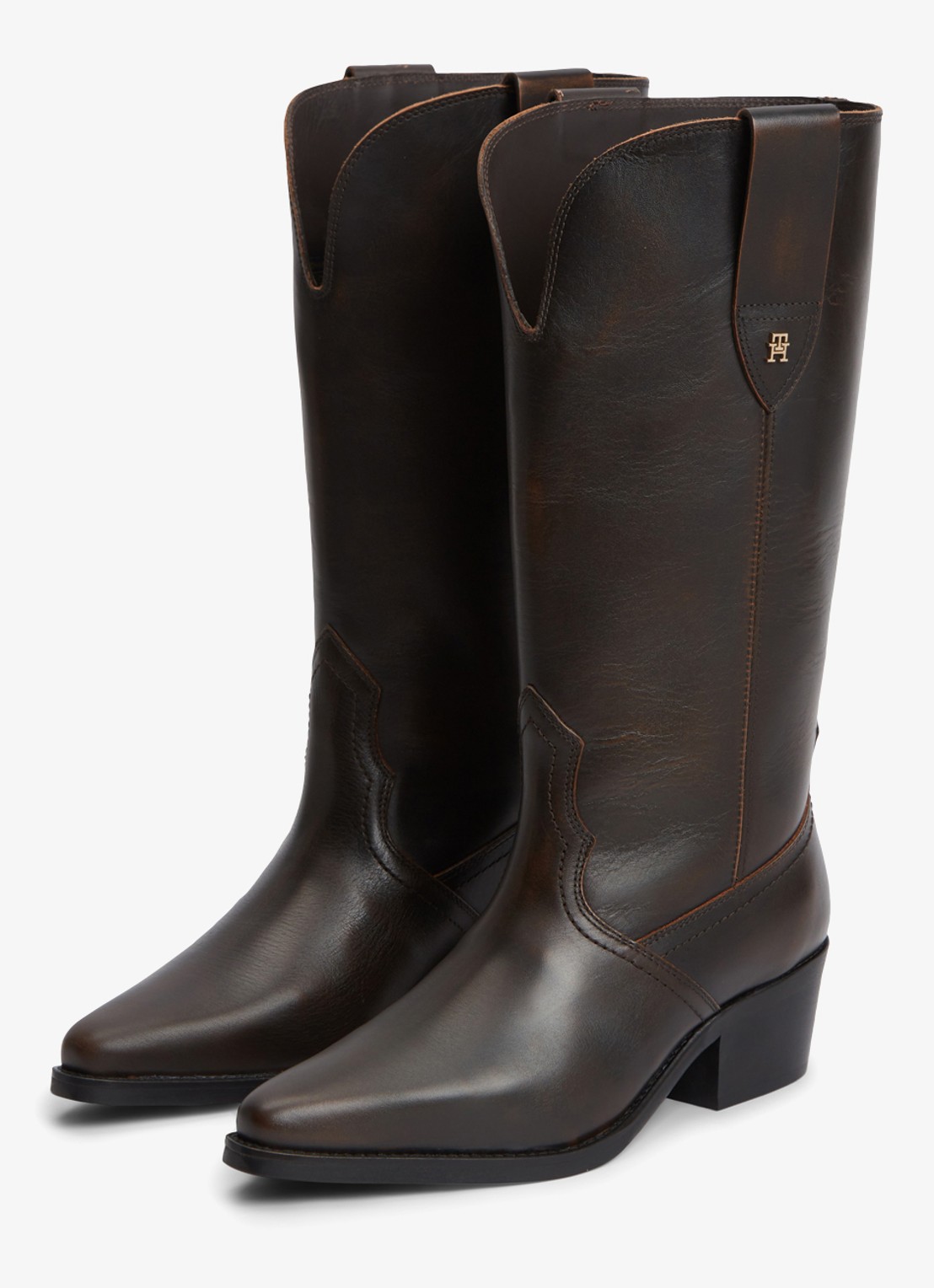 Tommy Hilfiger Monogram cowboylaars van leer  - detail donkerbruin