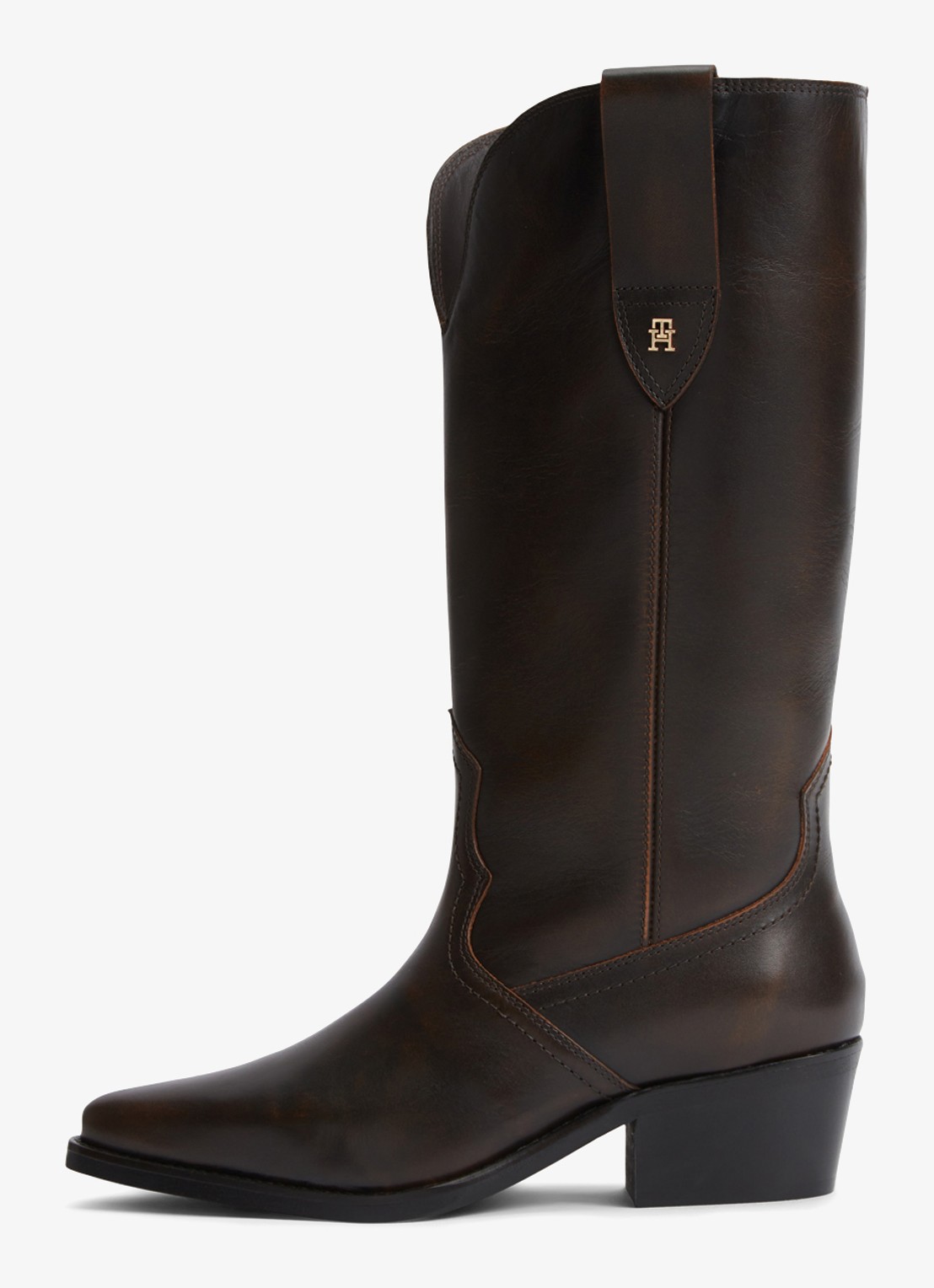 Tommy Hilfiger Monogram cowboylaars van leer  - detail 3 donkerbruin