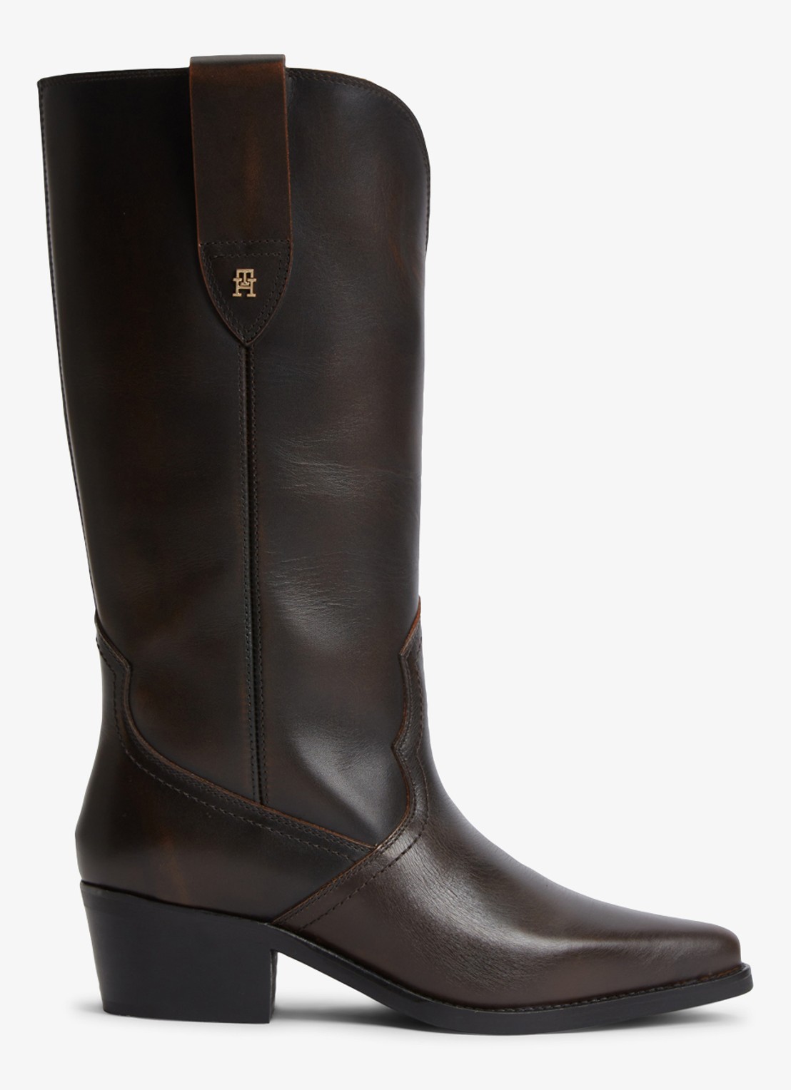 Tommy Hilfiger Monogram cowboylaars van leer  - voorkant 6 donkerbruin