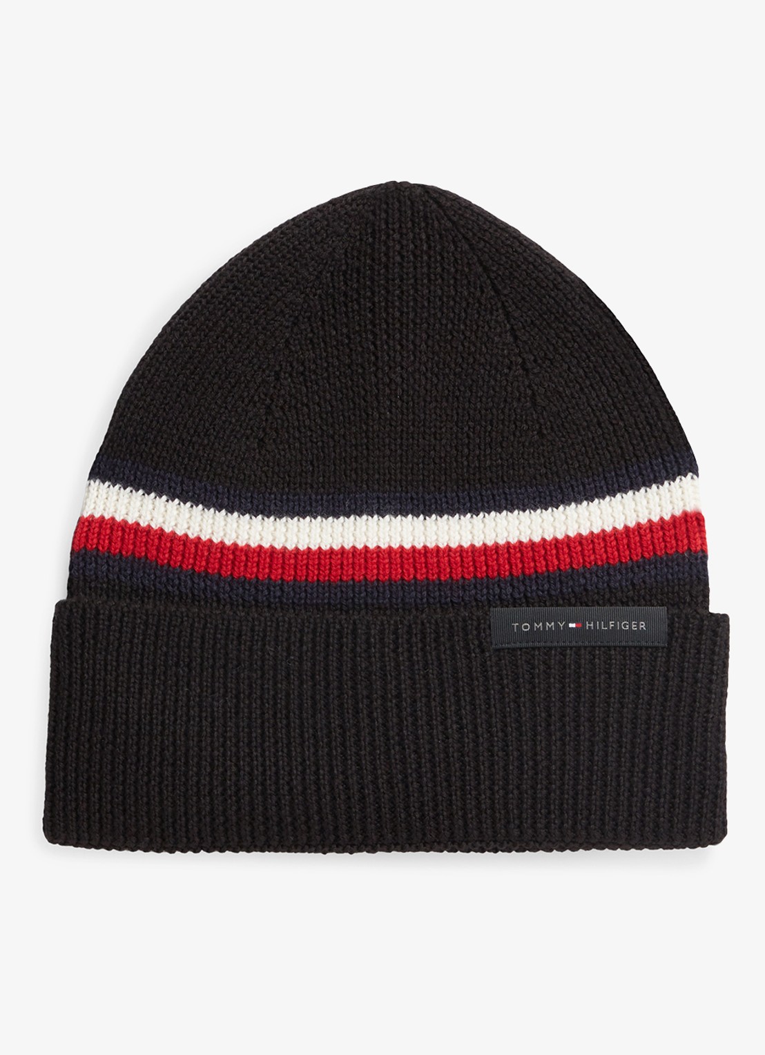 Tommy Hilfiger Muts in wolblend met streepprint - voorkant 3 diepzwart