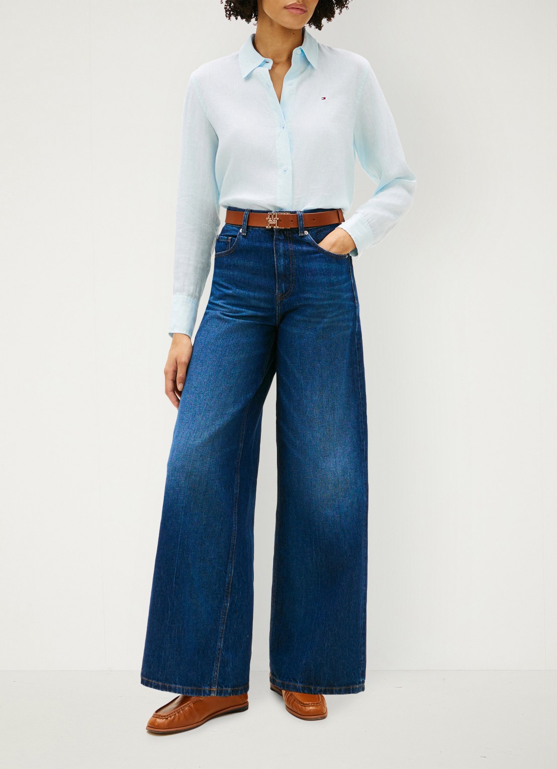 Tommy Hilfiger New Doreen 70's high rise wide leg jeans met medium wassing - voorkant 4 donkerblauw