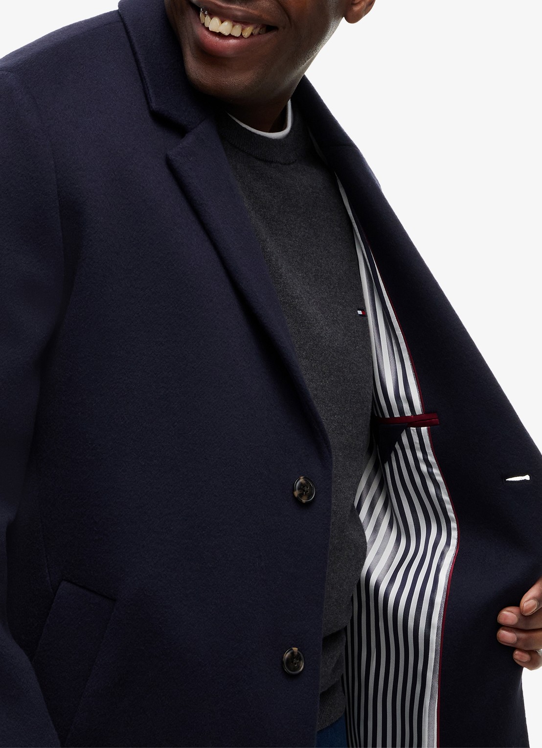 Tommy Hilfiger New York Label mantel in wolblend - detail 2 donkerblauw