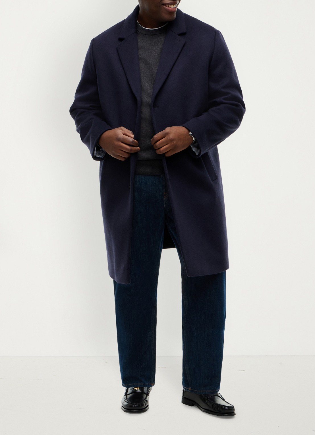 Tommy Hilfiger New York Label mantel in wolblend - voorkant 5 donkerblauw