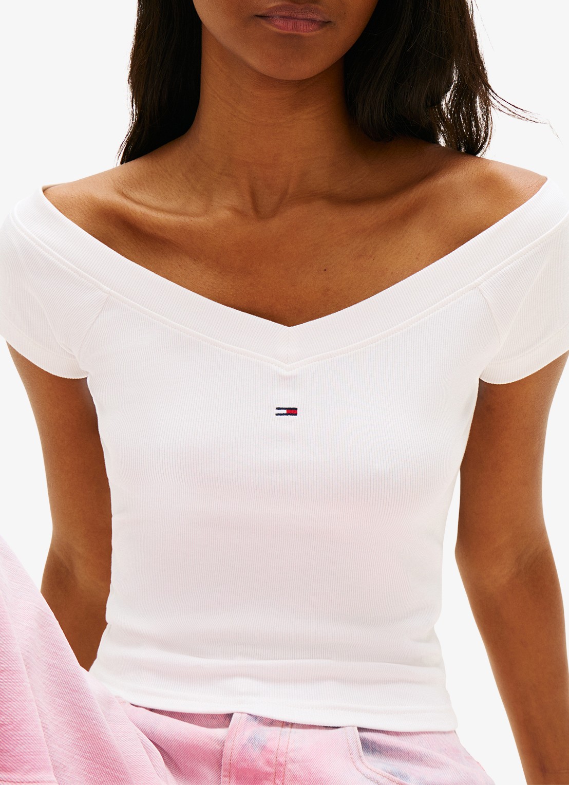 Tommy Hilfiger Off-shoulder top met logoborduring - detail 4 wit