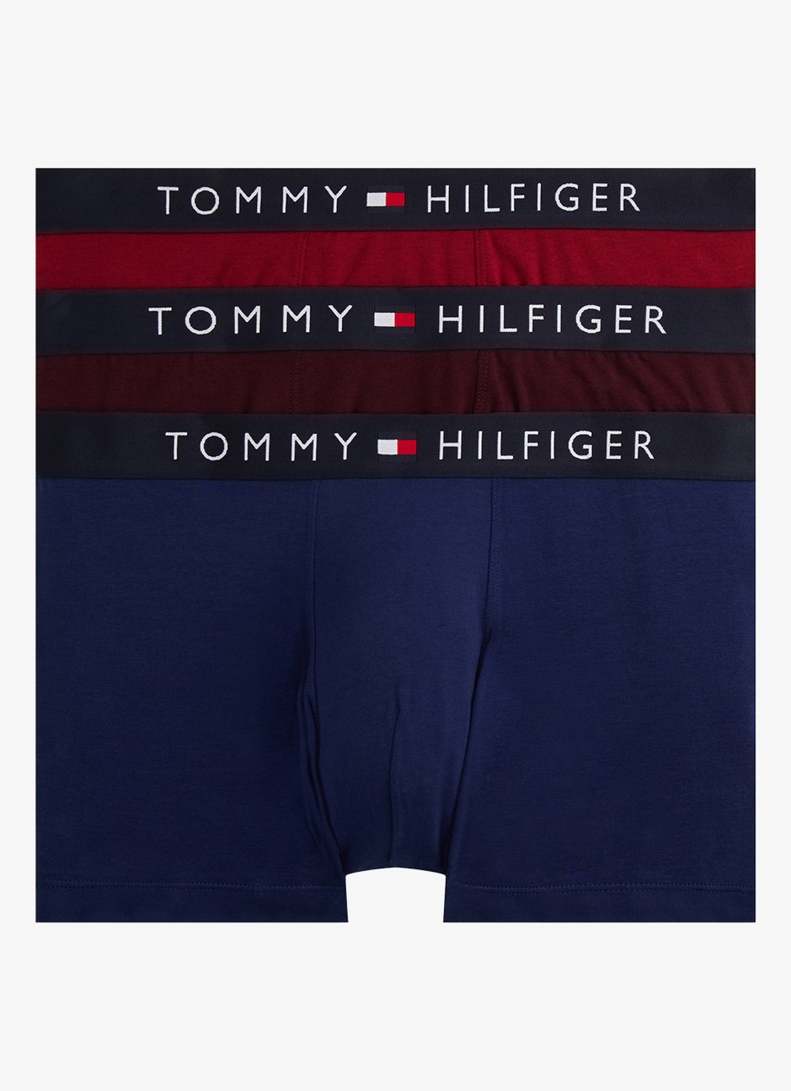 Tommy Hilfiger Original boxershorts met logoband in 3-pack - voorkant bordeauxrood