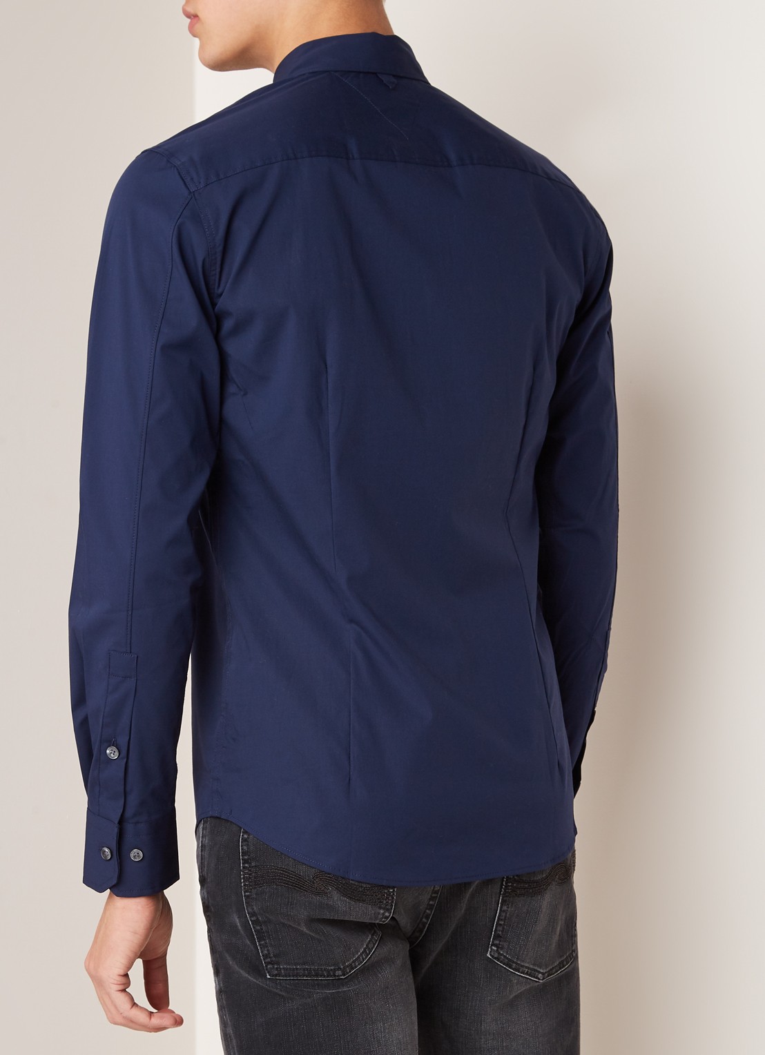 Tommy Hilfiger Original slim fit overhemd met stretch - achterkant 4 donkerblauw