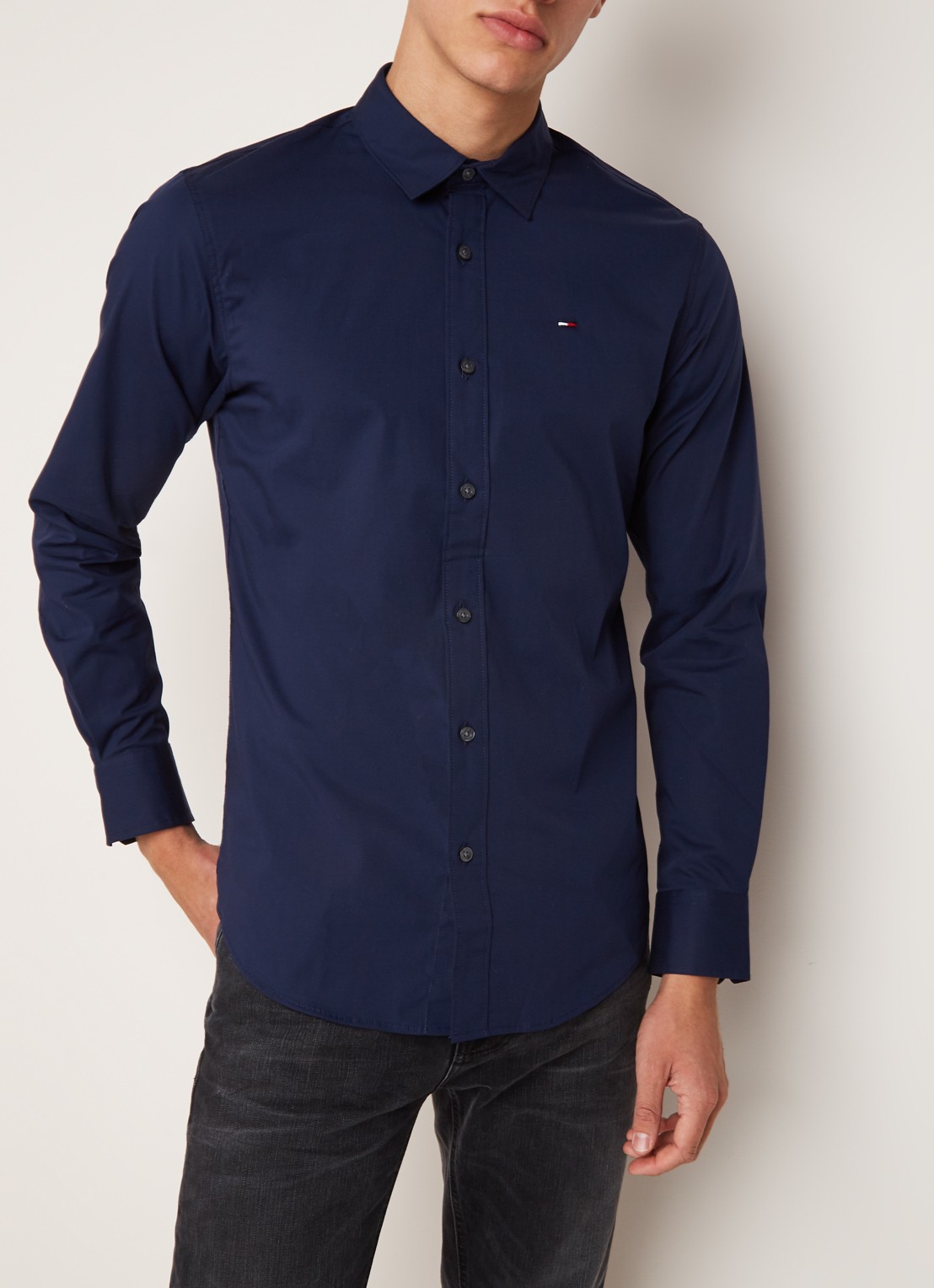 Tommy Hilfiger Original slim fit overhemd met stretch - detail 5 donkerblauw