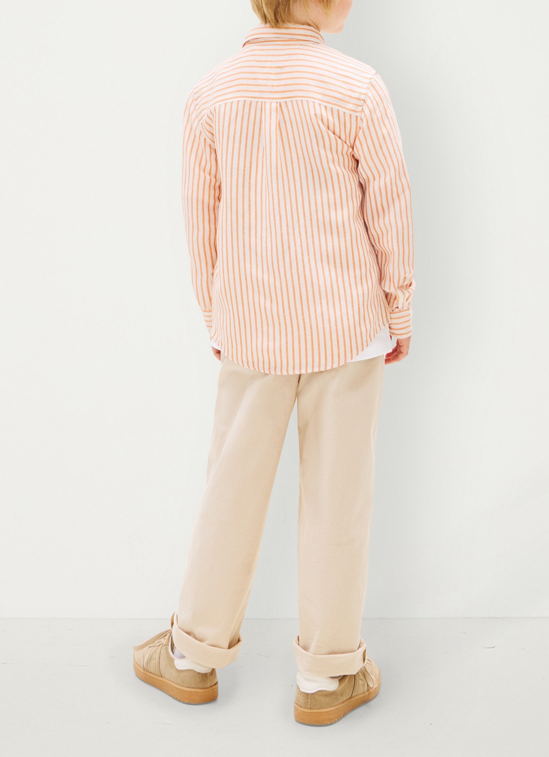 Tommy Hilfiger Overhemd in linnenblend met streepprint - achterkant 5 oranje