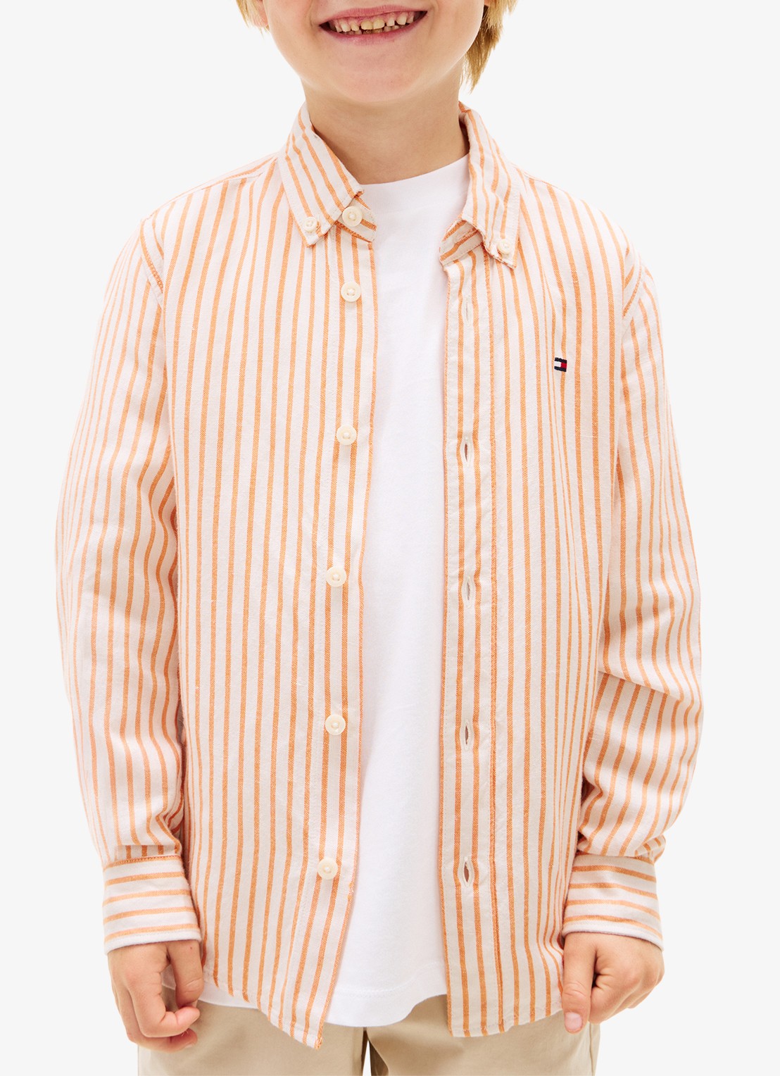 Tommy Hilfiger Overhemd in linnenblend met streepprint - detail 3 oranje