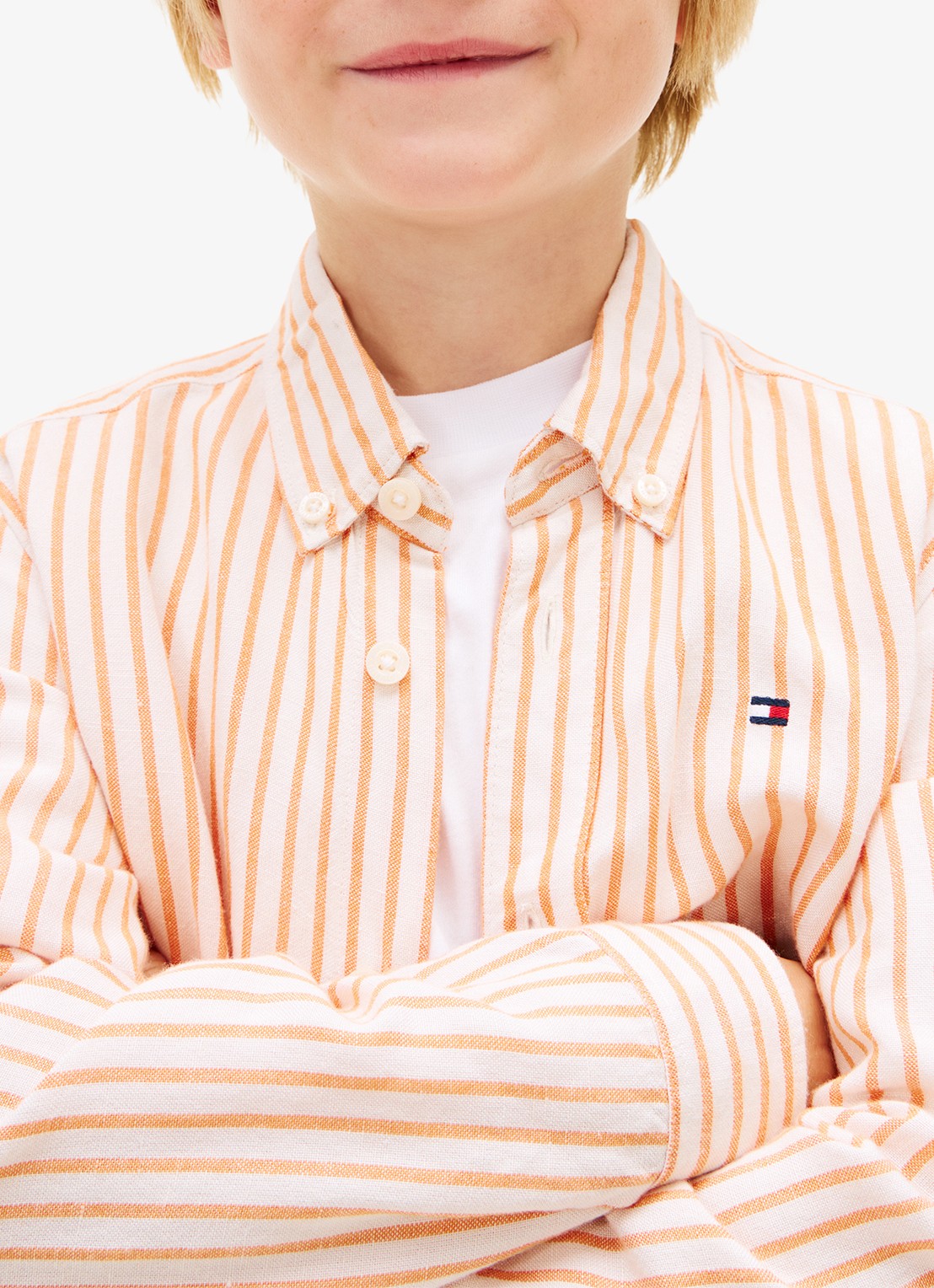 Tommy Hilfiger Overhemd in linnenblend met streepprint - detail 4 oranje