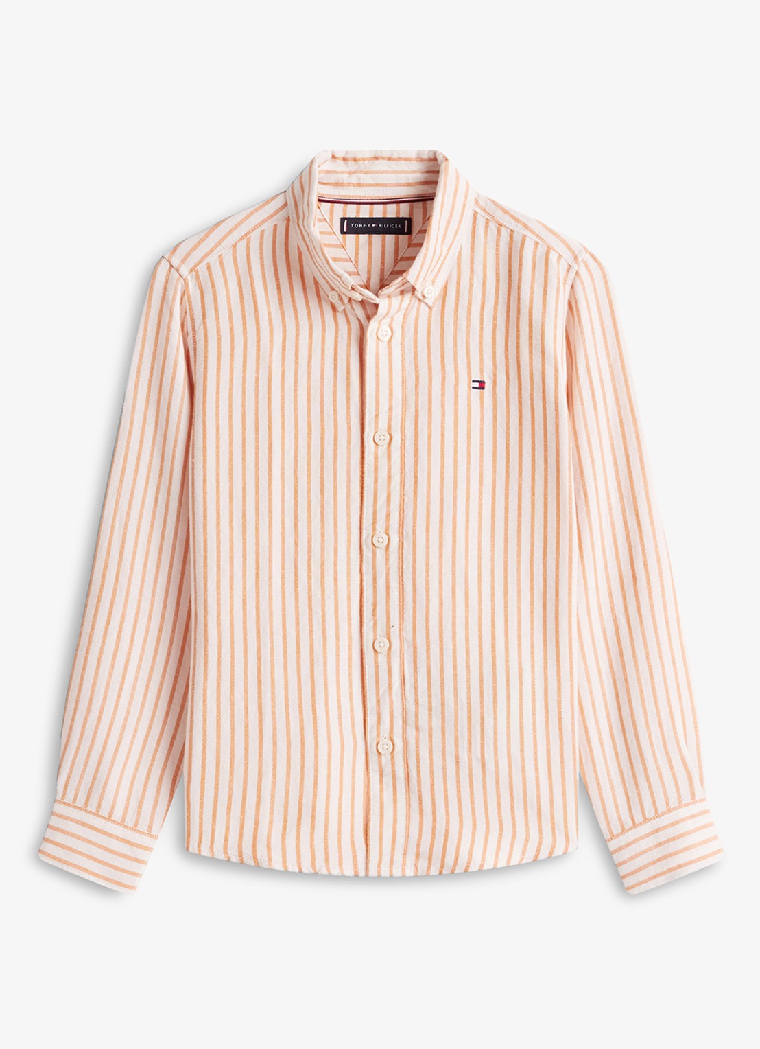 Tommy Hilfiger Overhemd in linnenblend met streepprint - voorkant oranje