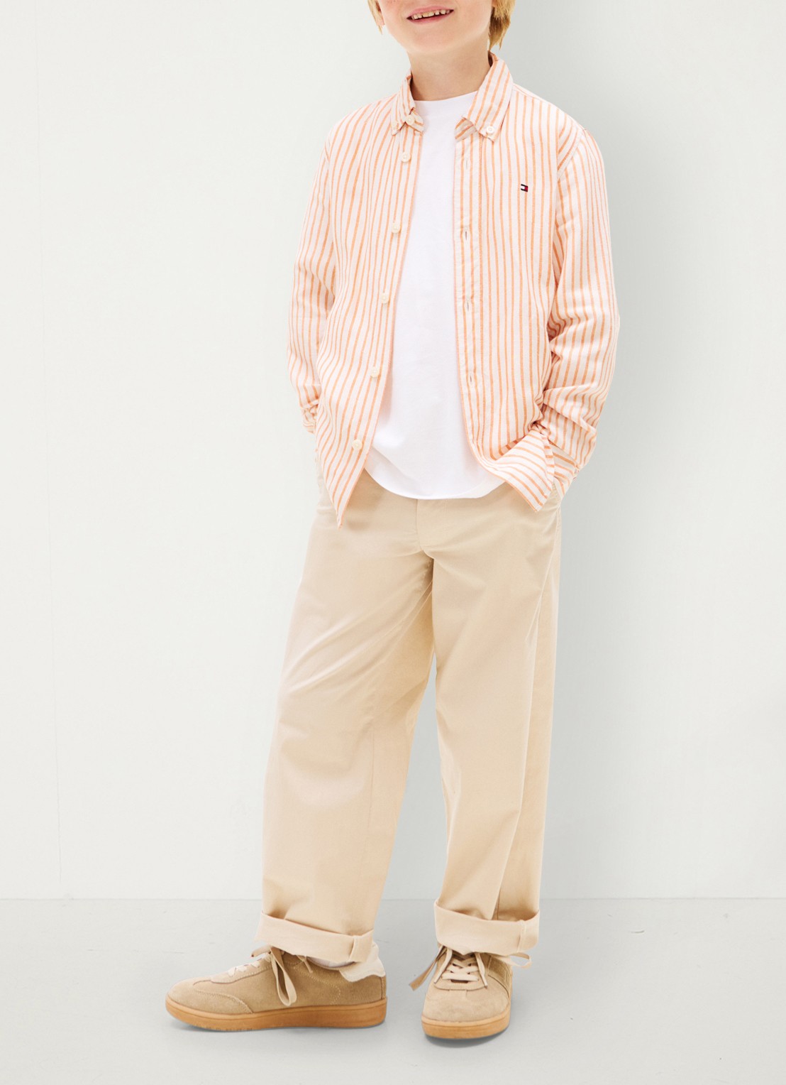 Tommy Hilfiger Overhemd in linnenblend met streepprint - voorkant 2 oranje