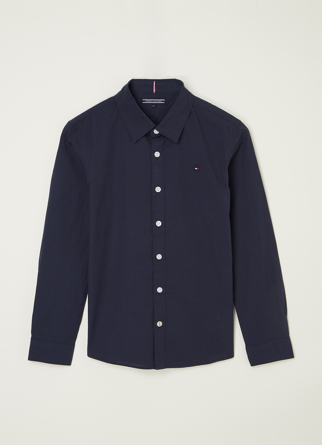 Tommy Hilfiger Overhemd met stretch en logoborduring - voorkant donkerblauw