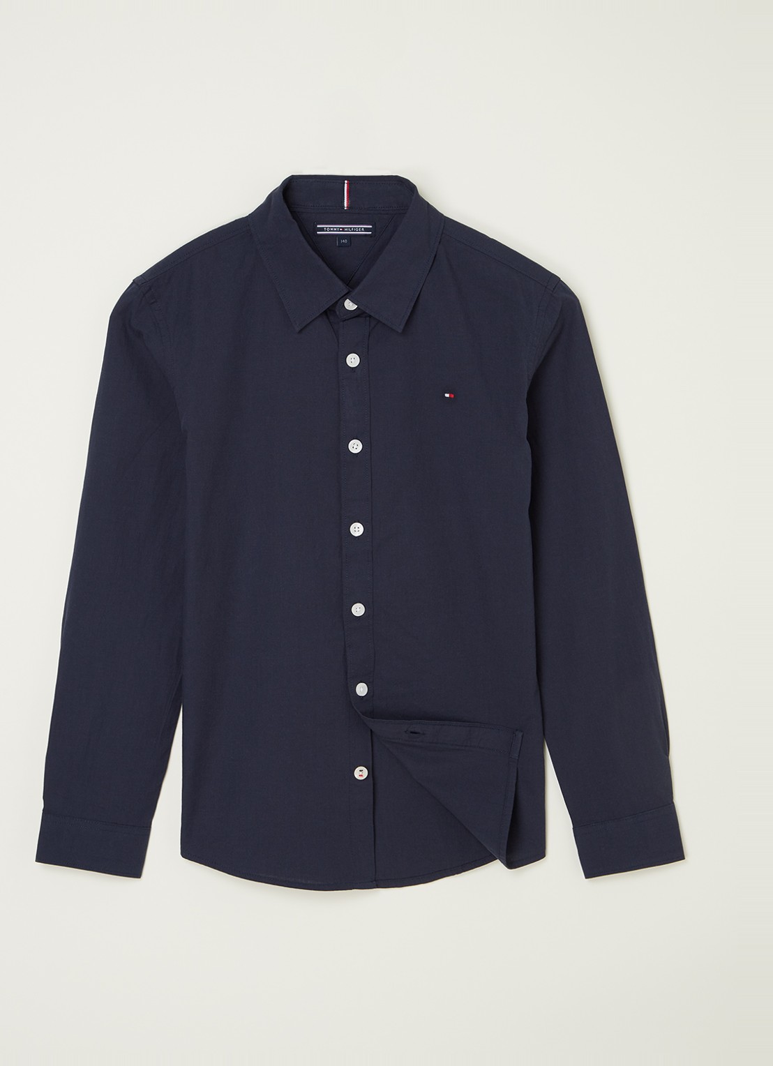 Tommy Hilfiger Overhemd met stretch en logoborduring - voorkant 2 donkerblauw