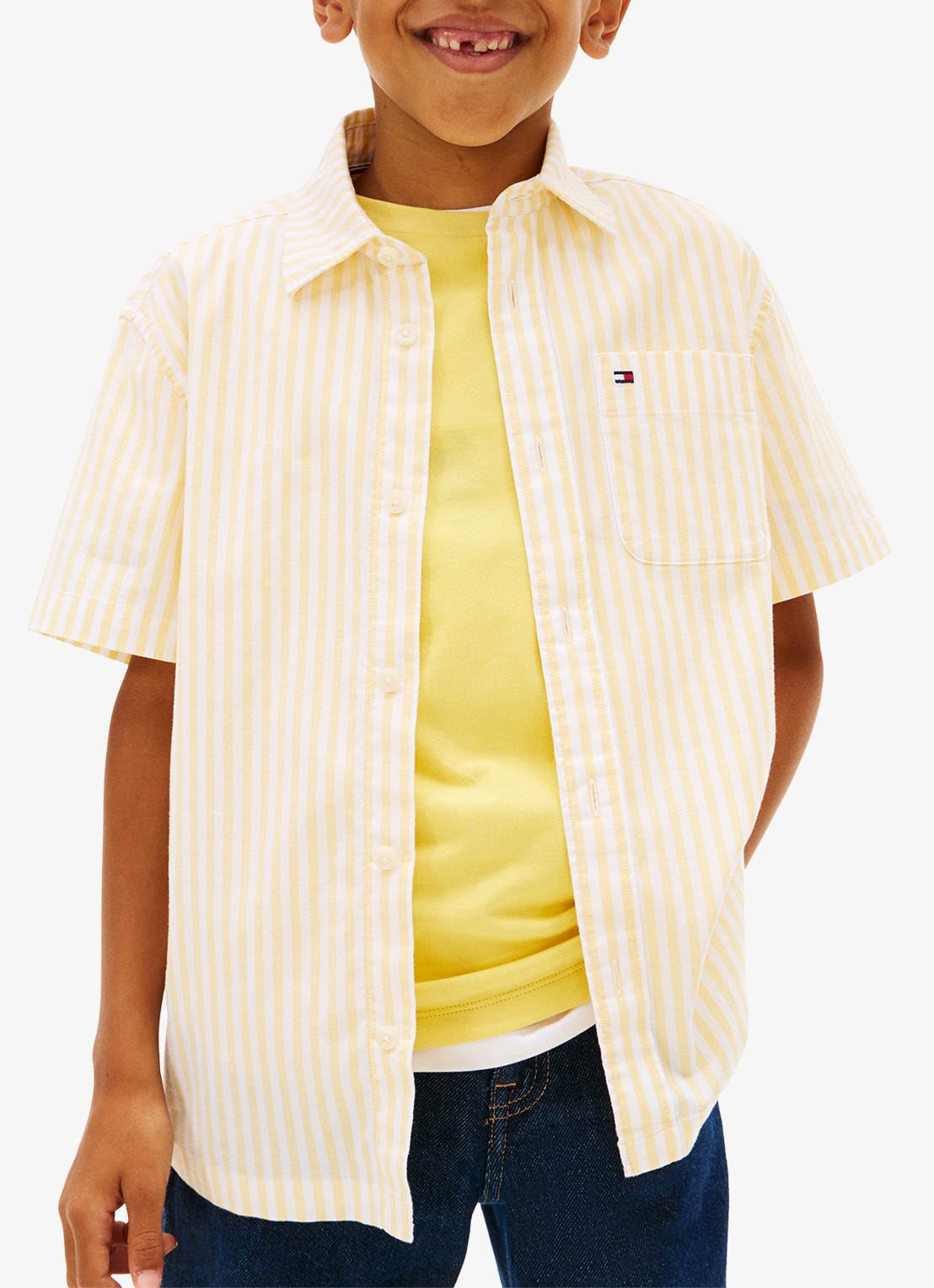 Tommy Hilfiger Overshirt met streepprint en logo - detail 3 geel