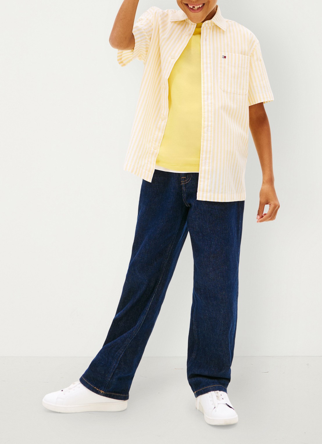 Tommy Hilfiger Overshirt met streepprint en logo - voorkant 2 geel