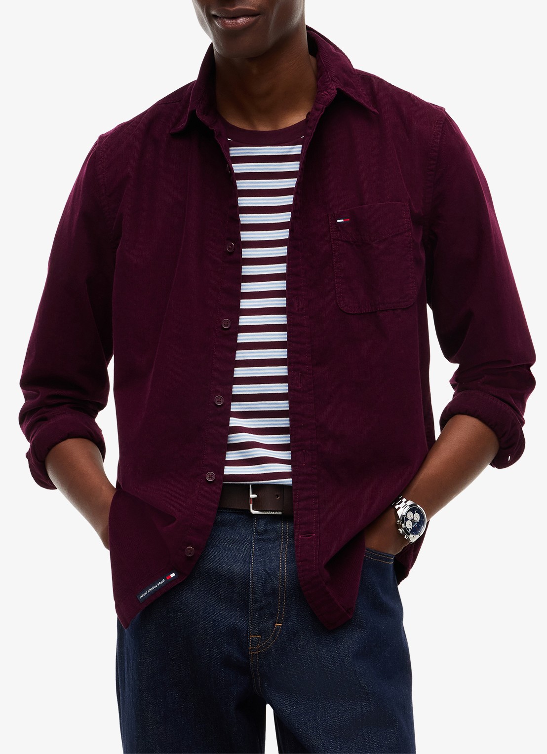 Tommy Hilfiger Overshirt van corduroy - detail bordeauxrood