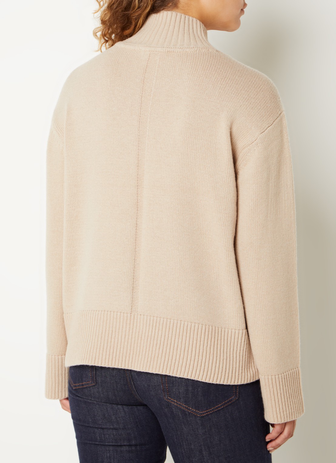 Tommy Hilfiger Oversized fijngebreide coltrui in wolblend - achterkant 3 donkerbeige