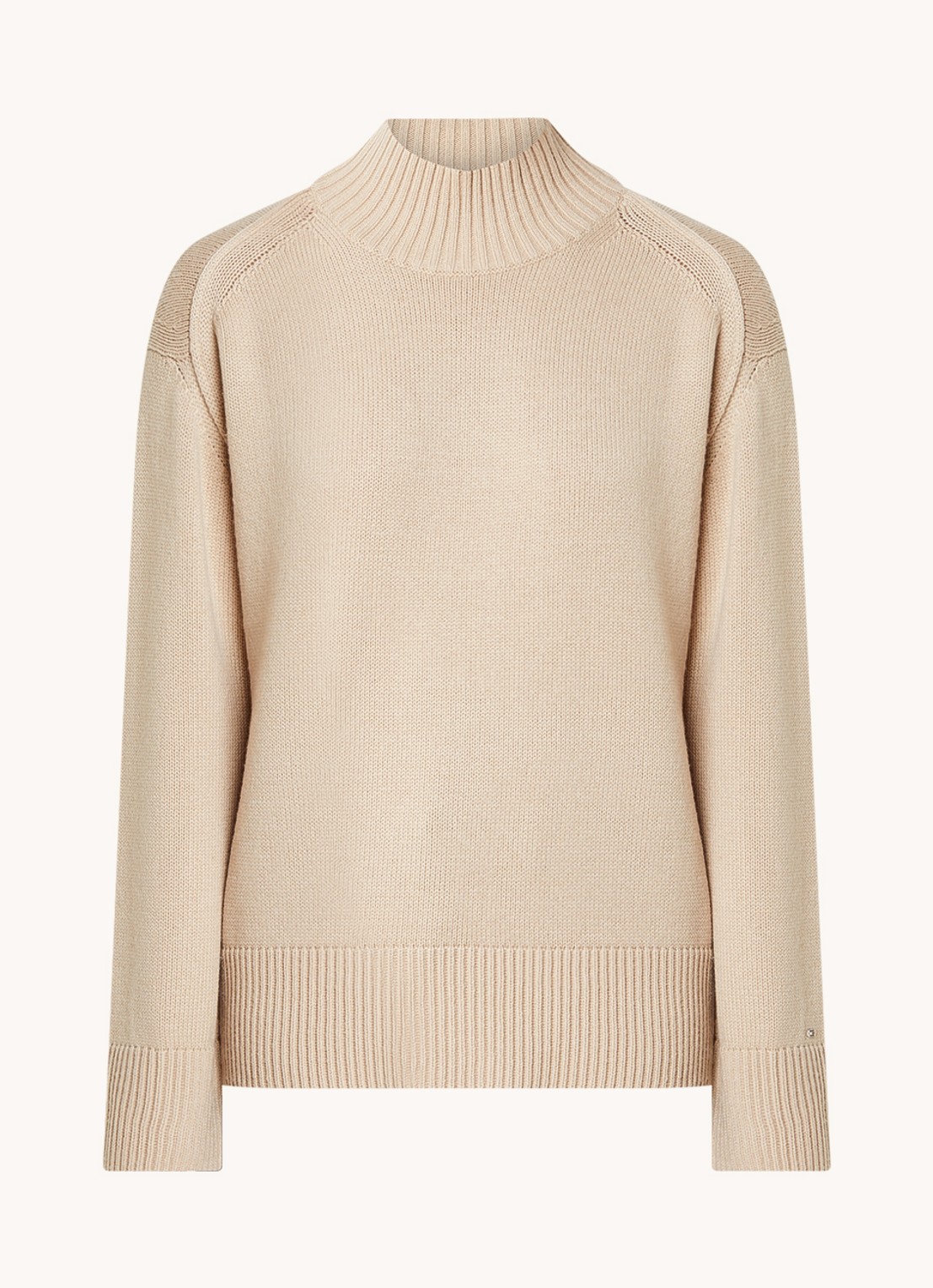Tommy Hilfiger Oversized fijngebreide coltrui in wolblend - voorkant 4 donkerbeige