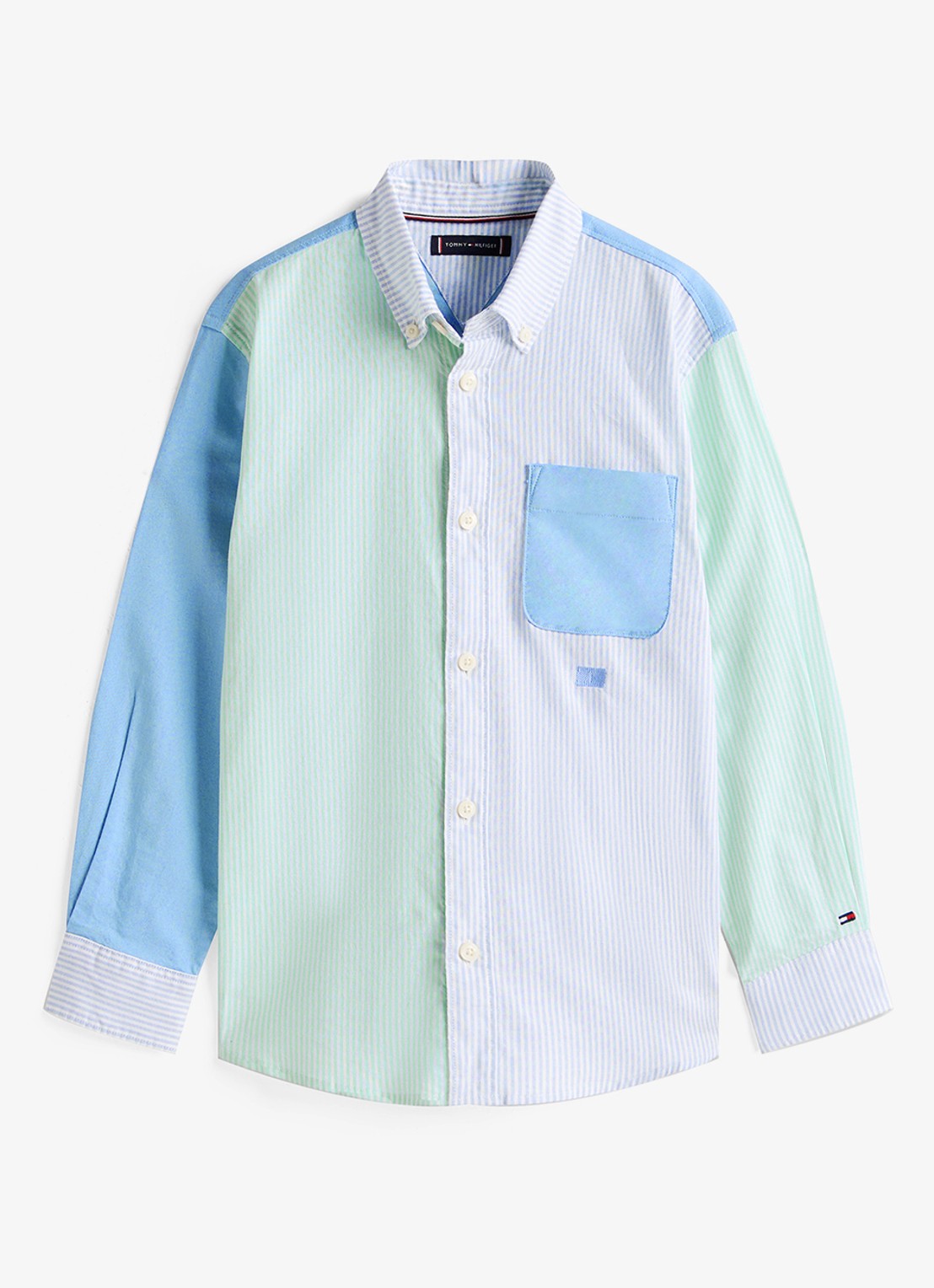 Tommy Hilfiger Oxford overhemd met colour blocking - voorkant donkerblauw
