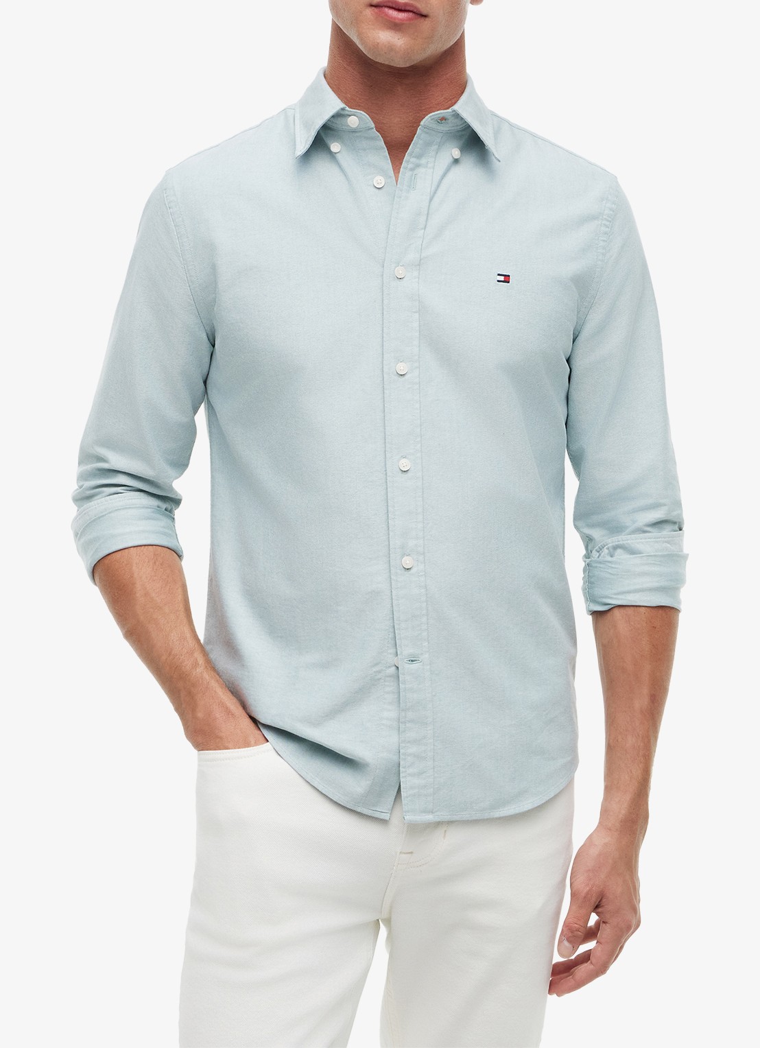 Tommy Hilfiger Oxford regular fit overhemd met logo - detail 6 lichtgroen