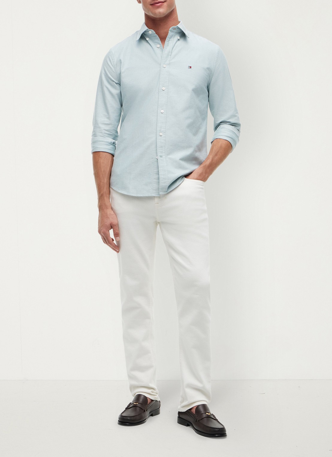 Tommy Hilfiger Oxford regular fit overhemd met logo - voorkant 2 lichtgroen