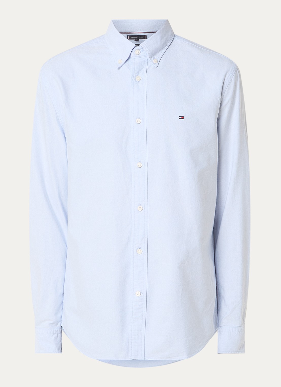 Tommy Hilfiger Oxford regular fit overhemd met logo - voorkant lichtblauw