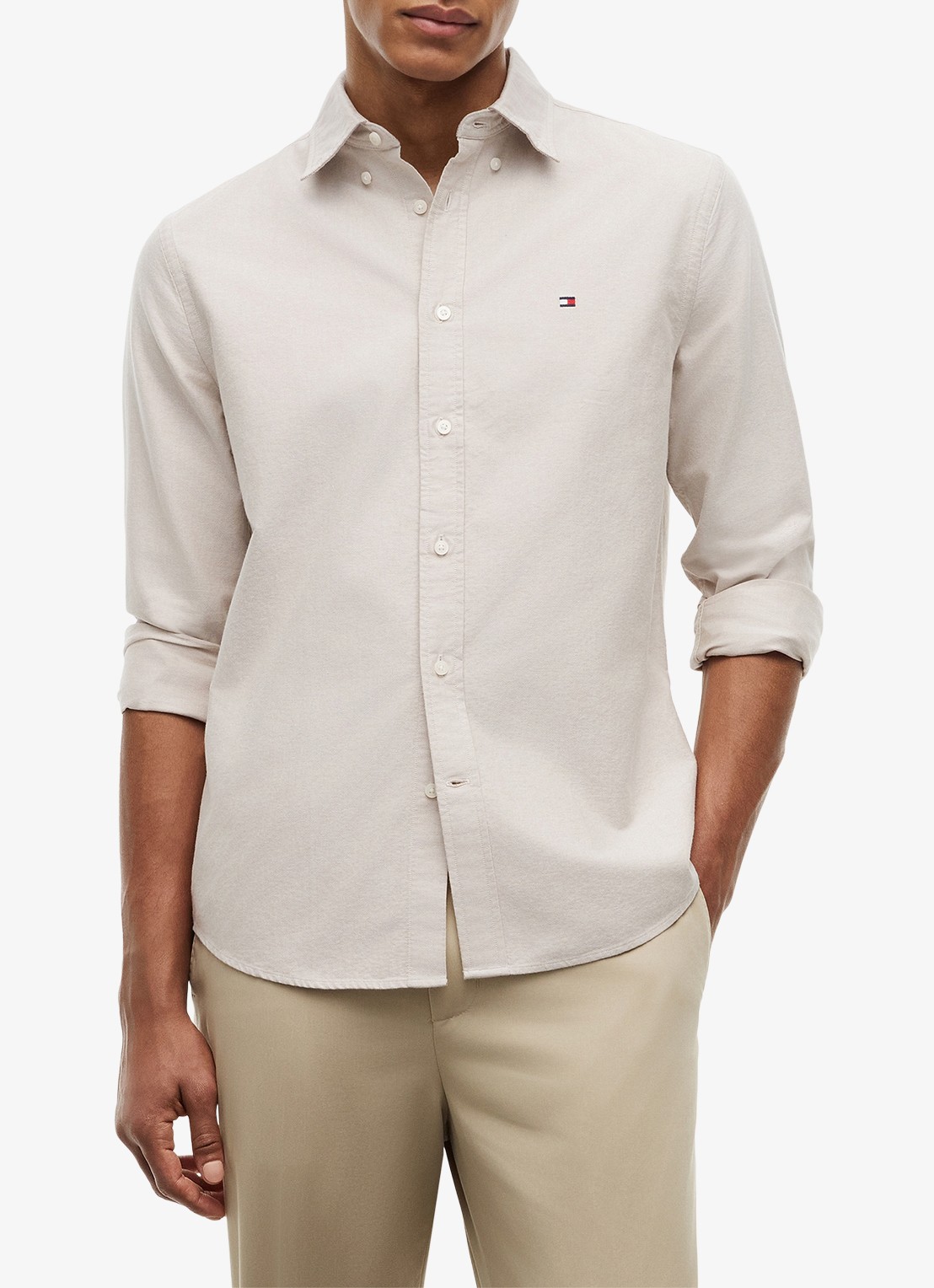 Tommy Hilfiger Oxford regular fit overhemd met logo - detail 4 beige
