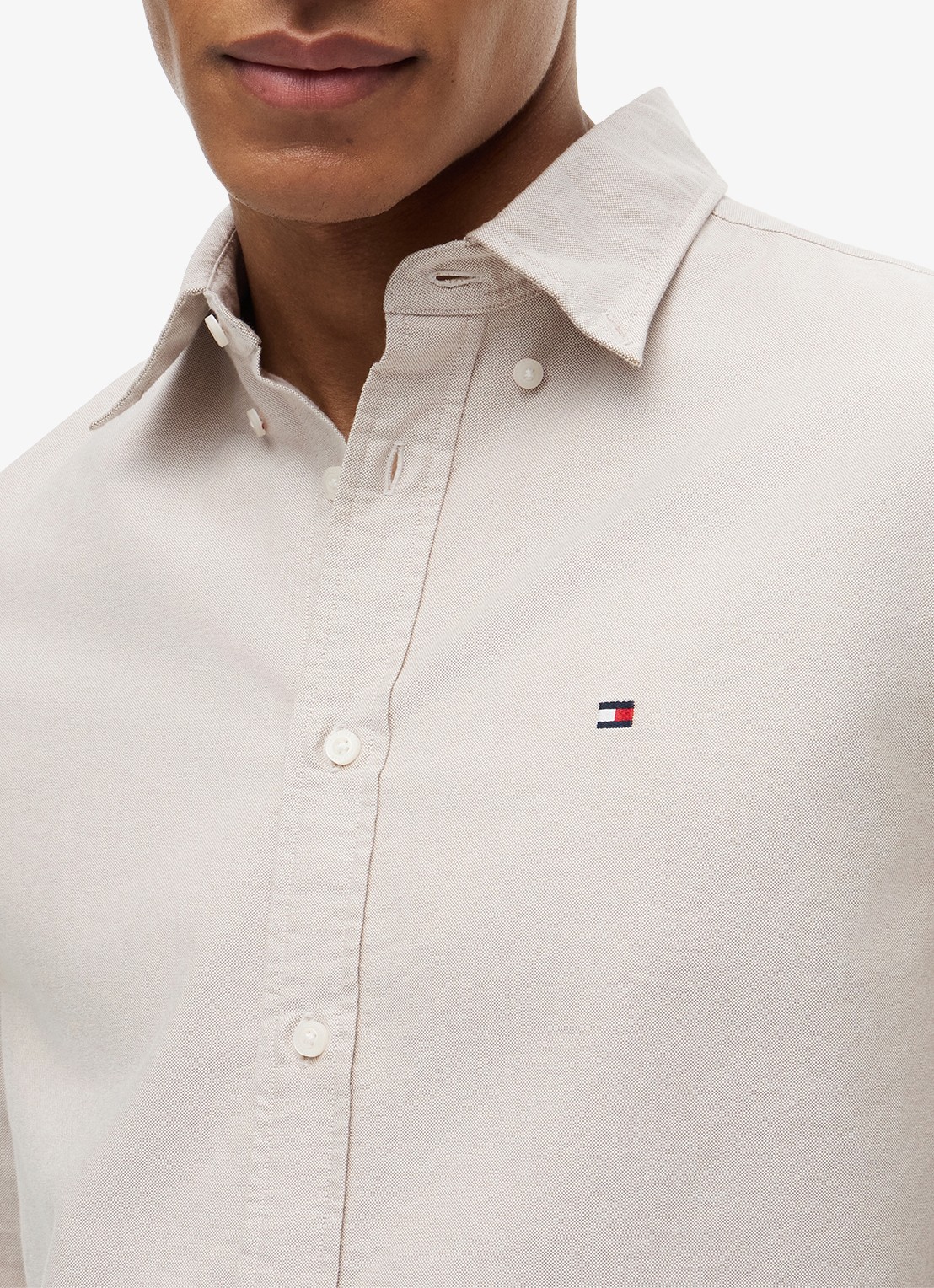 Tommy Hilfiger Oxford regular fit overhemd met logo - detail 6 beige