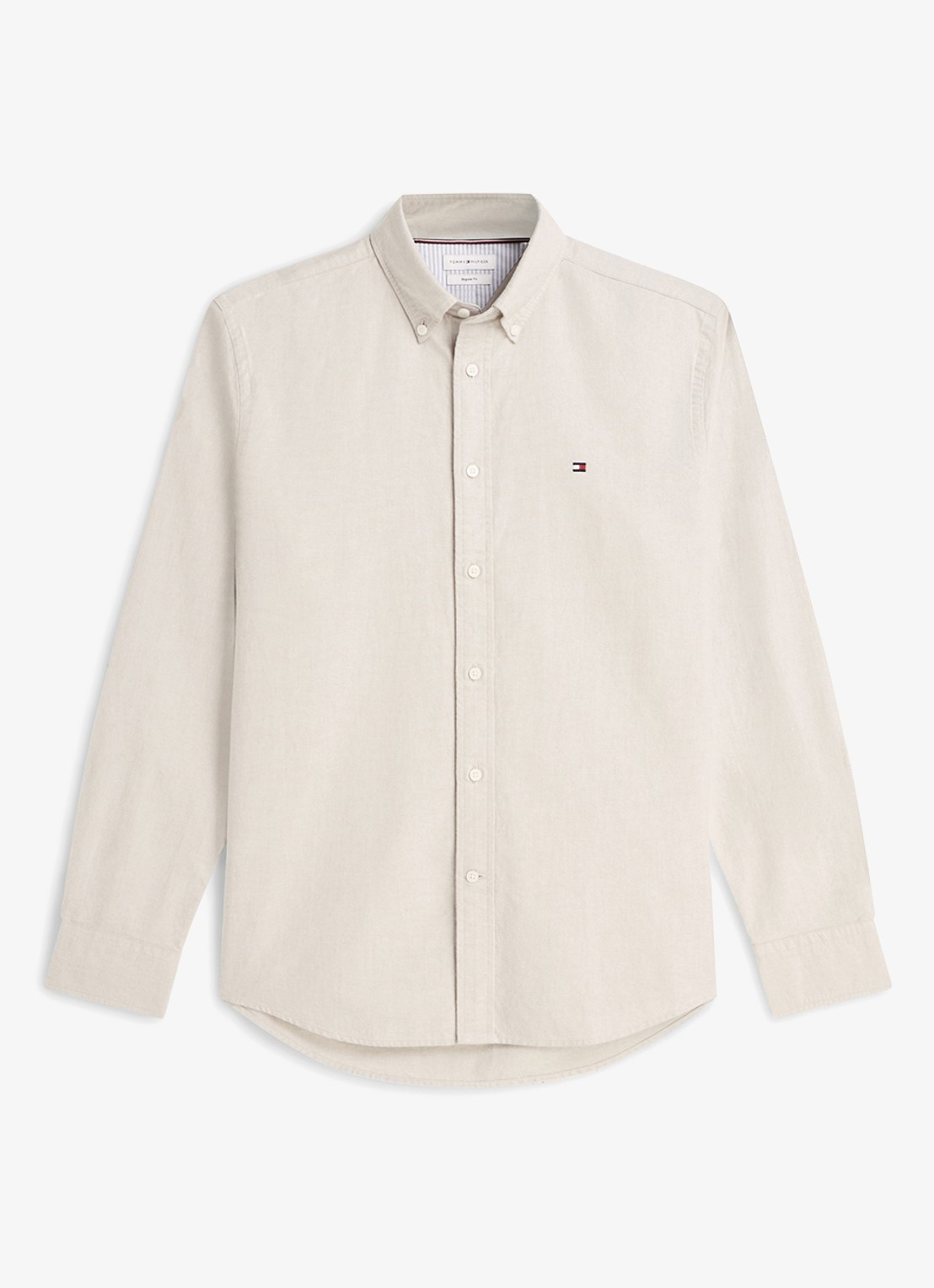 Tommy Hilfiger Oxford regular fit overhemd met logo - voorkant 2 beige