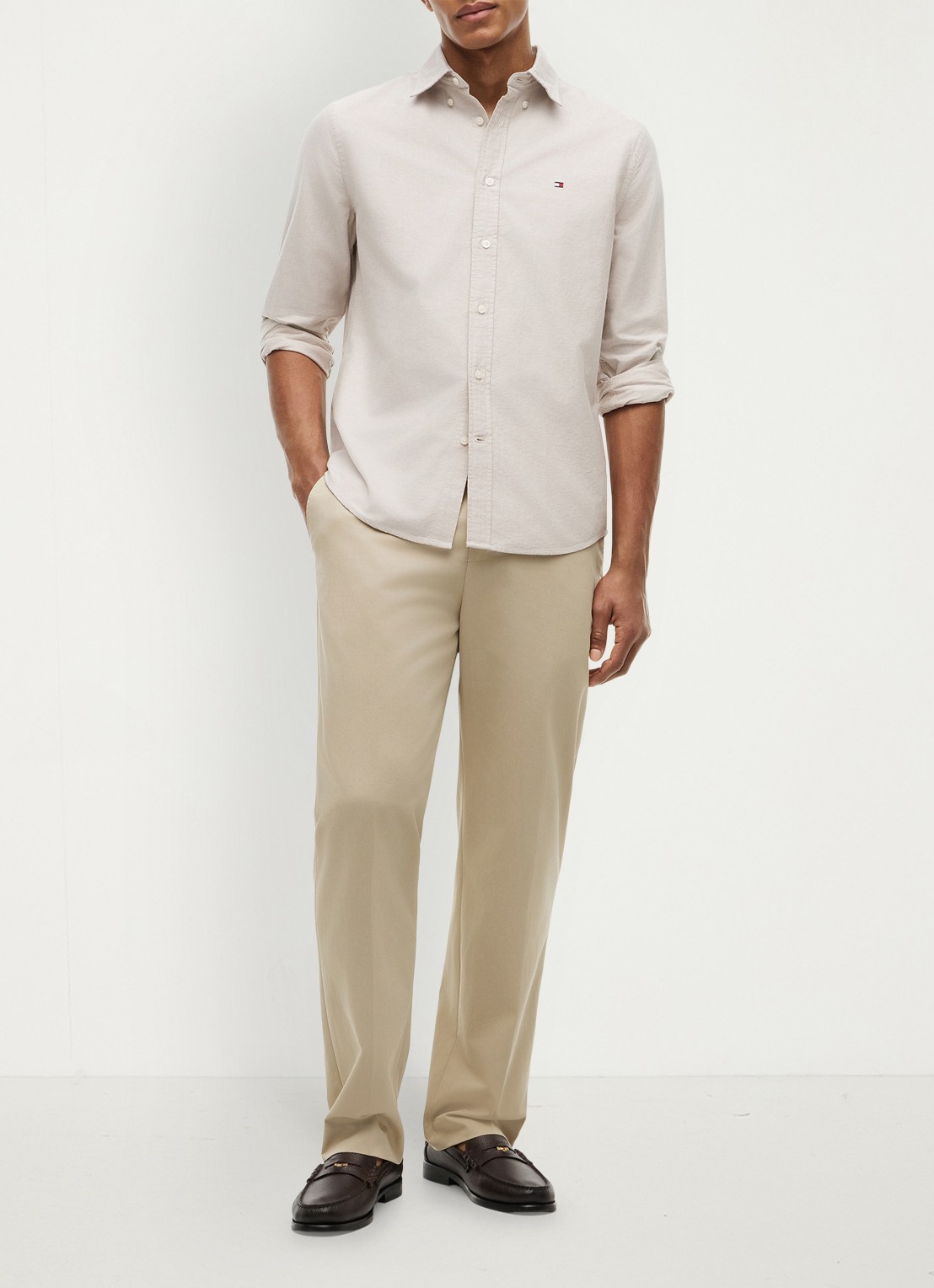 Tommy Hilfiger Oxford regular fit overhemd met logo - voorkant 3 beige