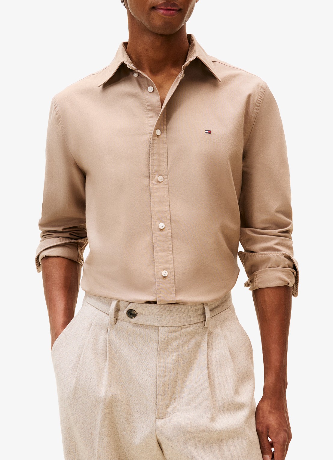 Tommy Hilfiger Oxford regular fit overhemd met logo - detail khaki
