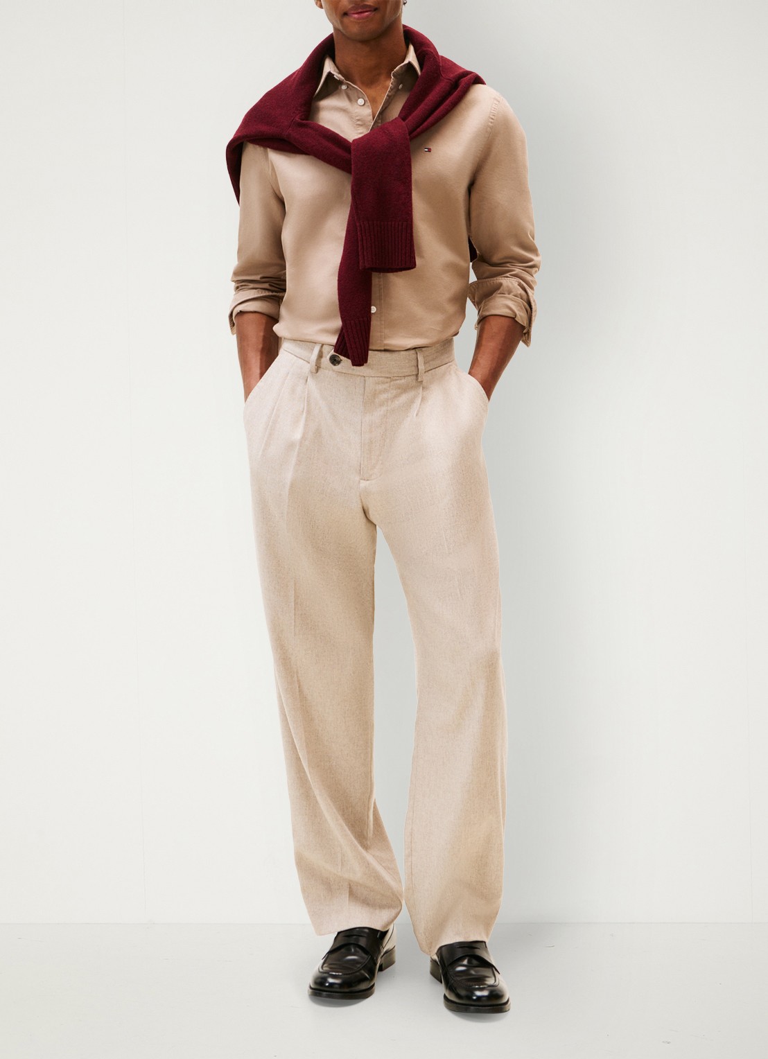 Tommy Hilfiger Oxford regular fit overhemd met logo - voorkant 4 khaki