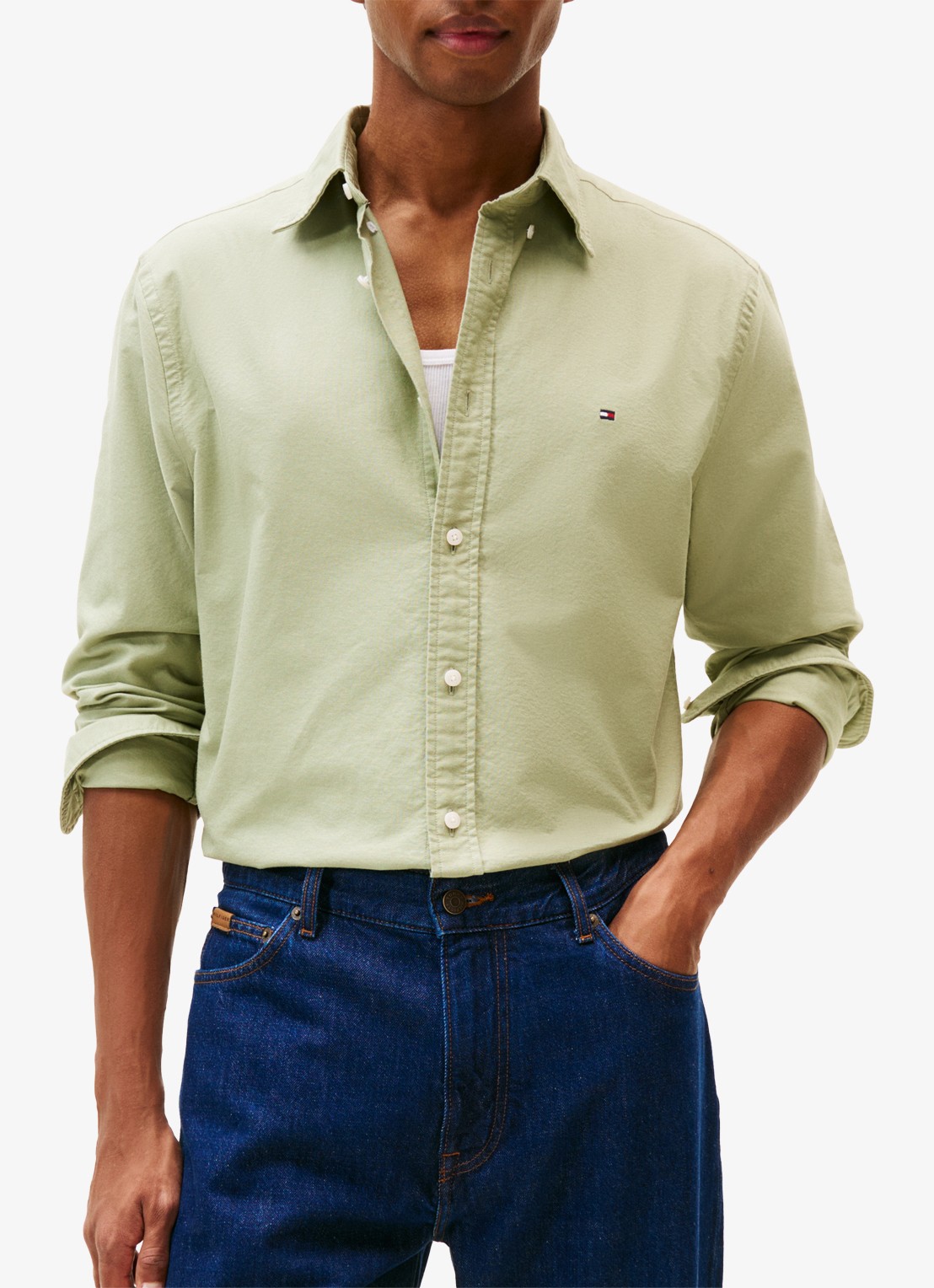 Tommy Hilfiger Oxford regular fit overhemd met logo - detail 2 lindegroen